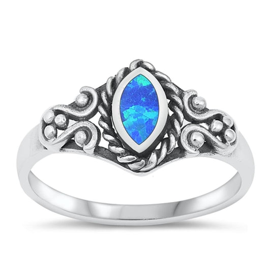 Sterling Silver Blue Lab Opal Bali Ring