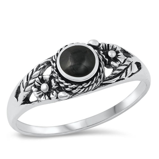 Sterling Silver Black Onyx Flower Ring