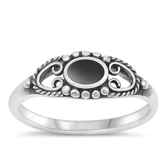 Sterling Silver Black Onyx Bali Ring