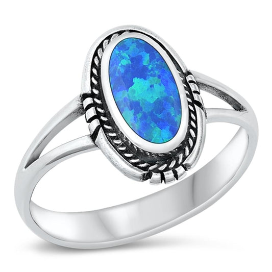 Sterling Silver Blue Lab Opal Bali Ring