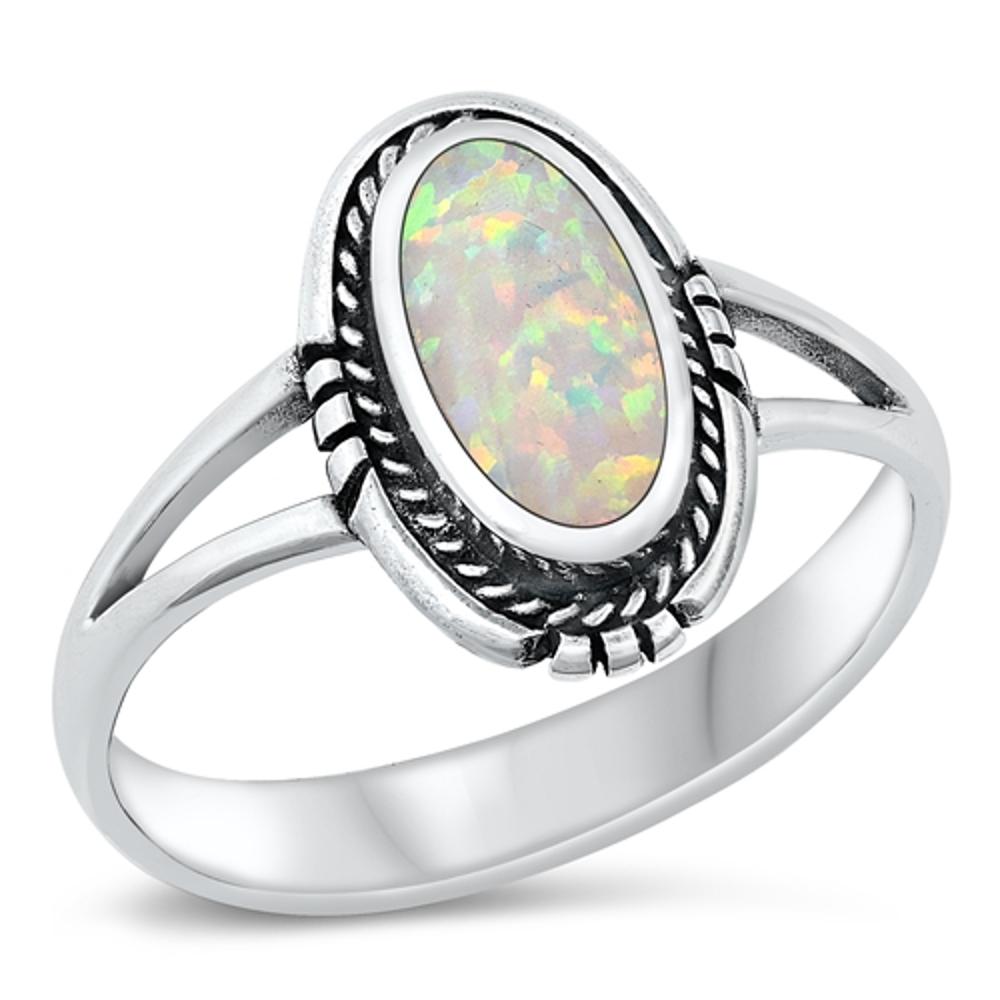 Sterling Silver White Lab Opal Ring