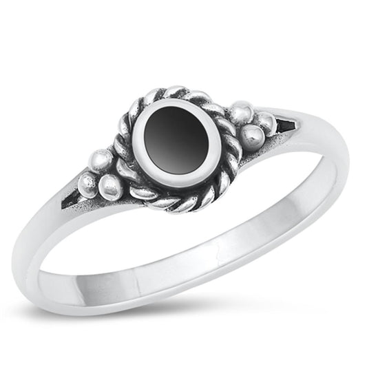 Sterling Silver Black Onyx Bali Ring