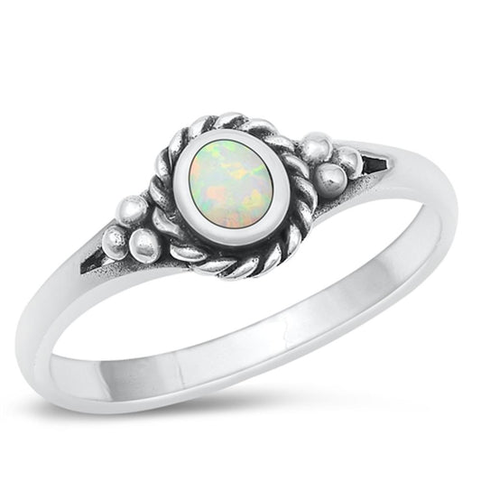 Sterling Silver White Lab Opal Bali Ring