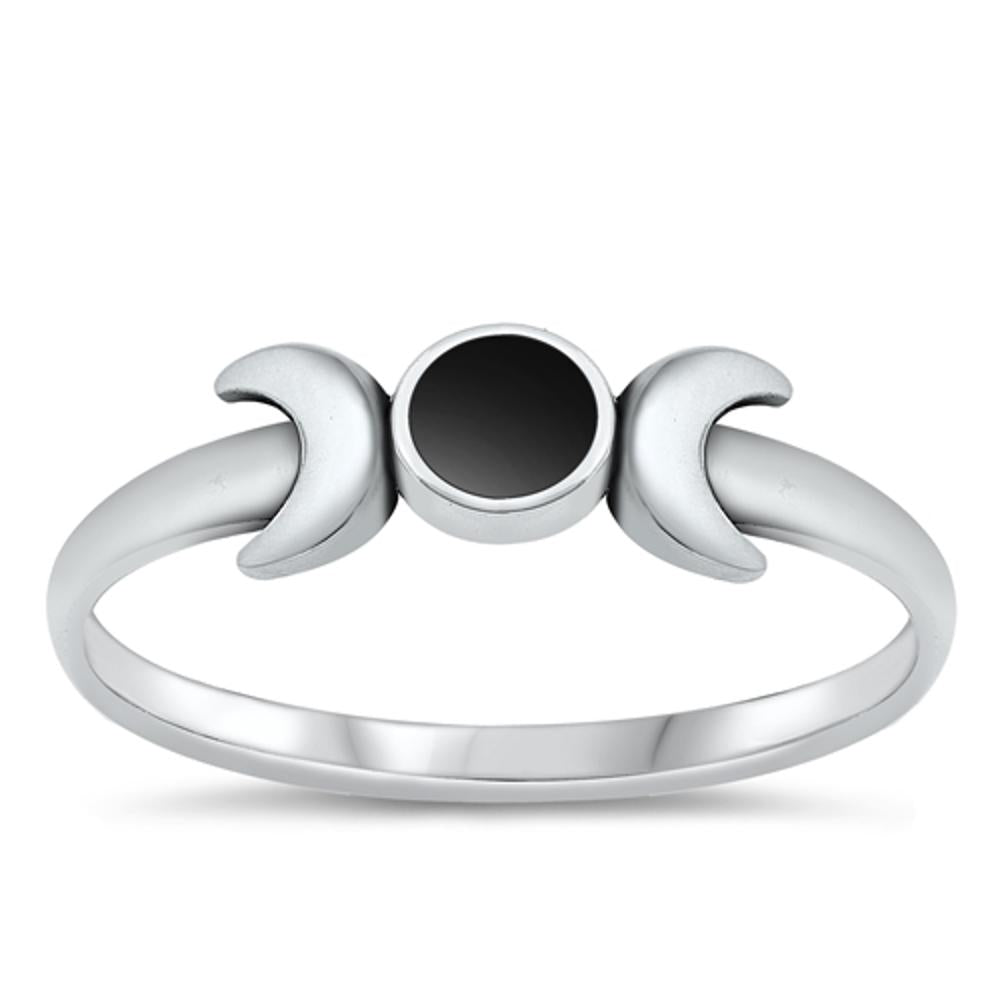 Sterling Silver Black Onyx Moon Ring