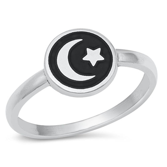 Sterling Silver Moon & Star Ring