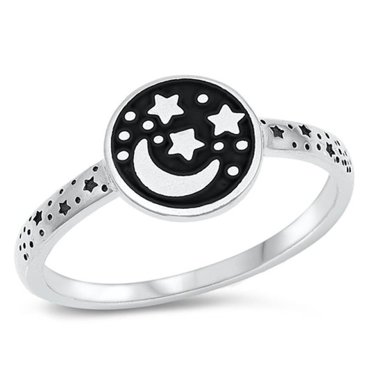 Sterling Silver Moon & Stars Ring