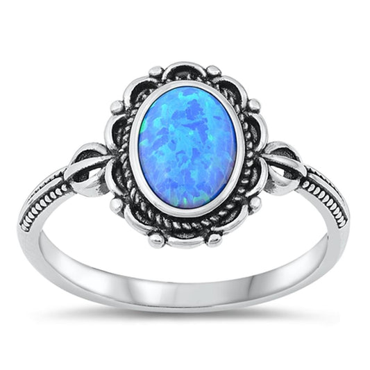 Sterling Silver Blue Lab Opal Bali Ring