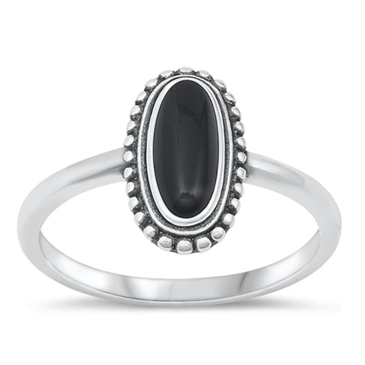 Sterling Silver Black Onyx Bali Ring