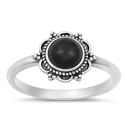 Sterling Silver Black Onyx Bali Ring