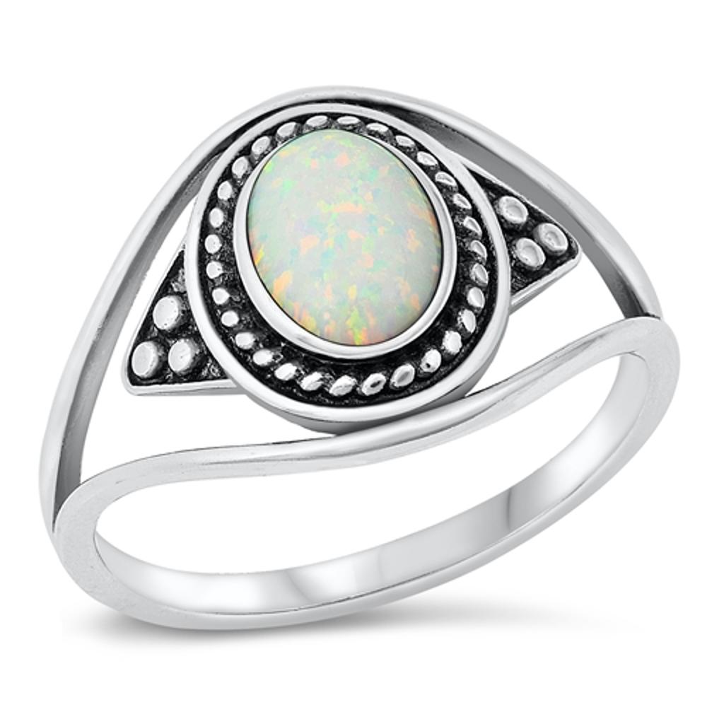 Sterling Silver Bali White Lab Opal Ring