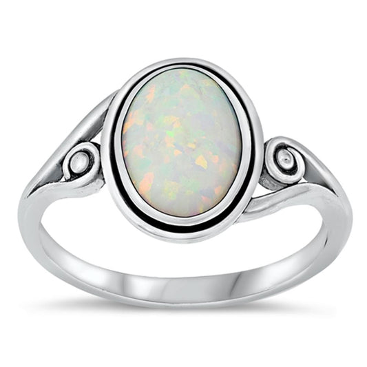 Sterling Silver Oval White Lab Opal Ring