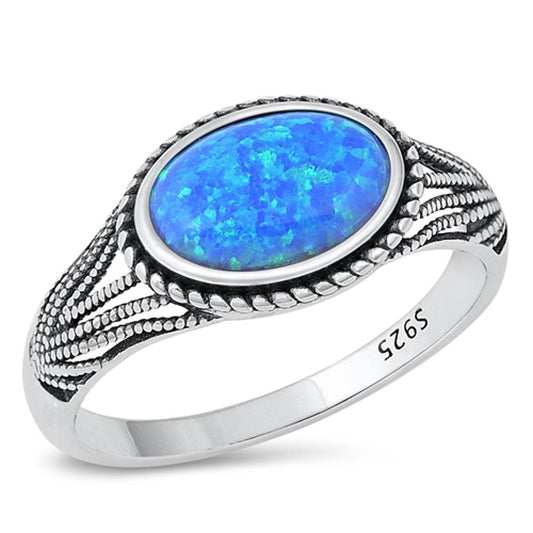 Sterling Silver Bali Chunk Blue Lab Opal Ring