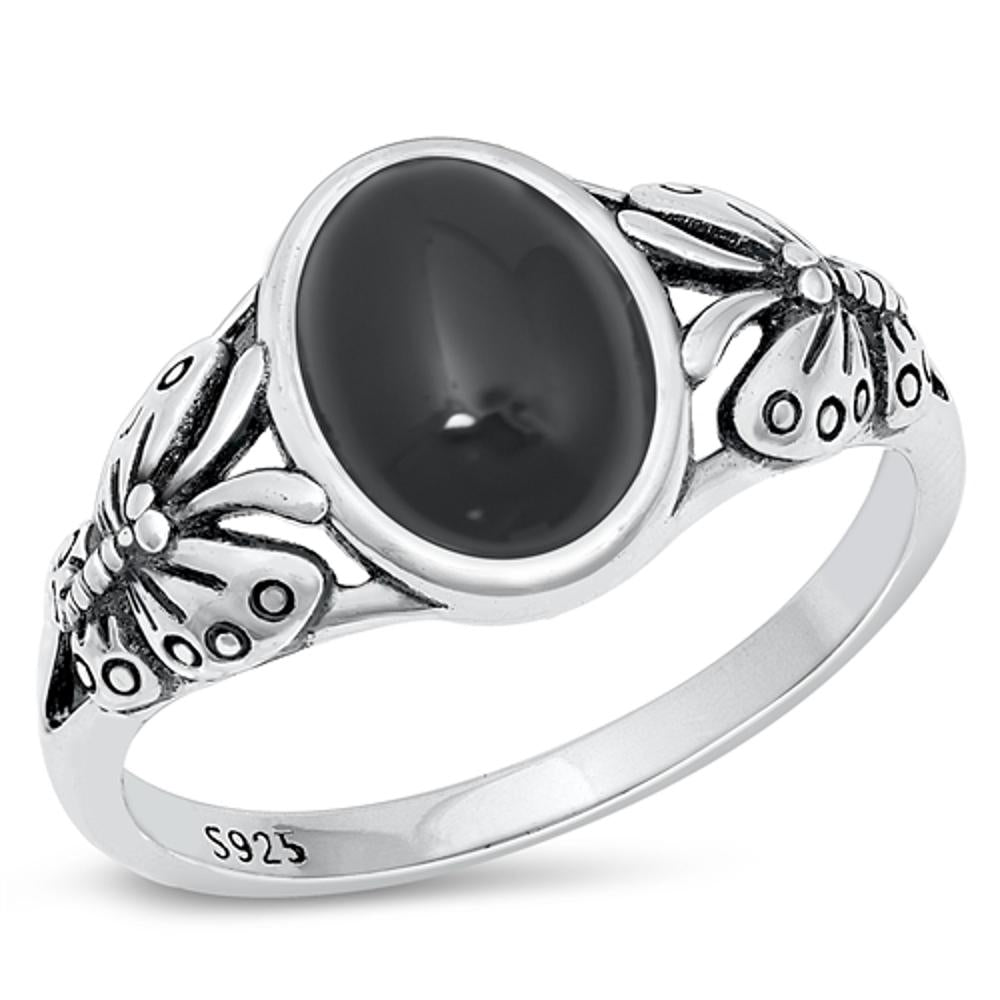 Sterling Silver Black Onyx Butterfly Ring