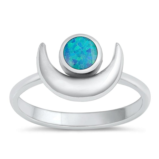 Sterling Silver Blue Lab Opal Moon Ring