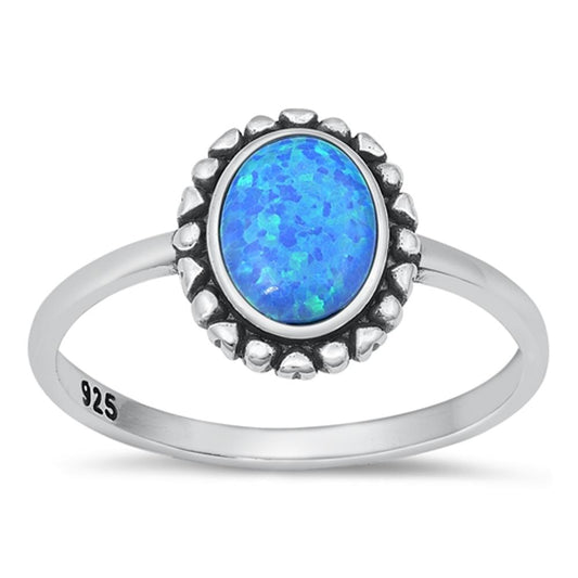 Sterling Silver Blue Lab Opal Bali Ring