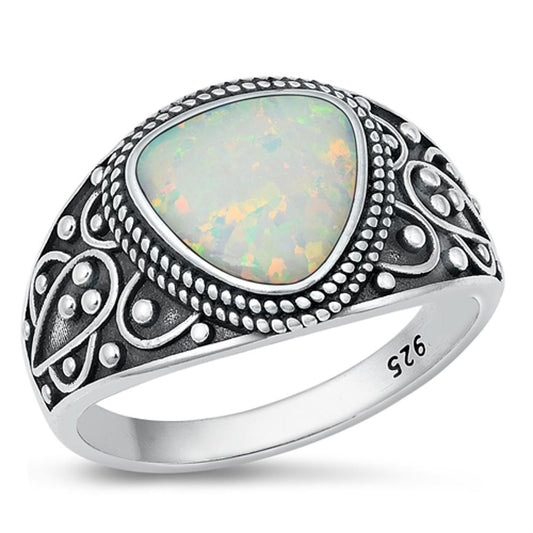 Sterling Silver White Lab Opal Bali Cocktail Ring