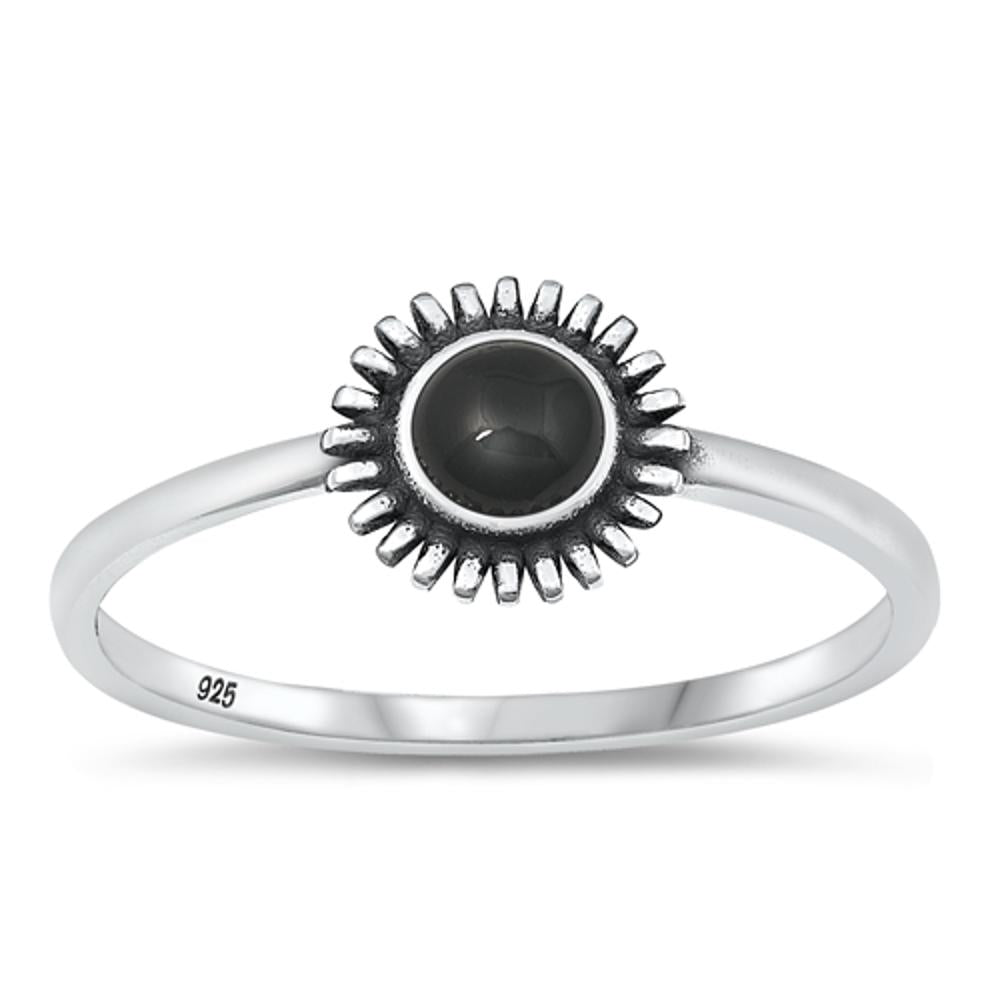 Sterling Silver Black Onyx Sun Flower Ring