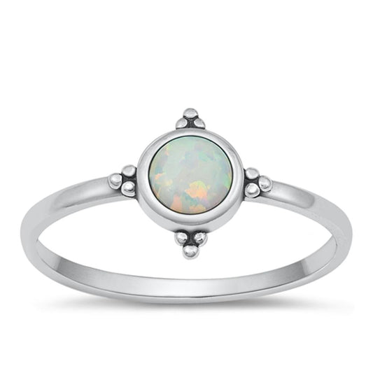 Sterling Silver White Lab Opal Bali Ring