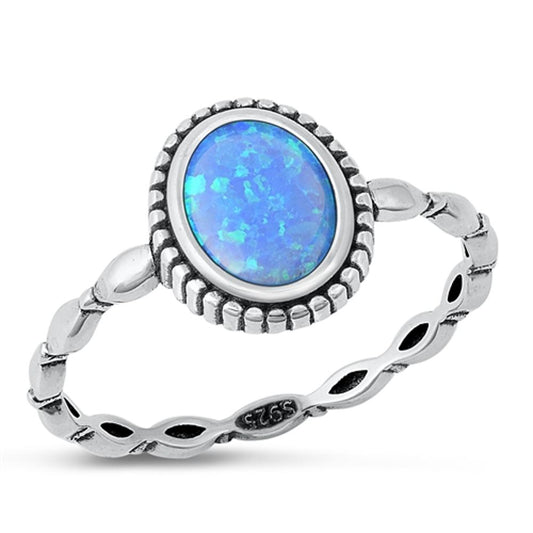 Sterling Silver Blue Lab Opal Bali Ring