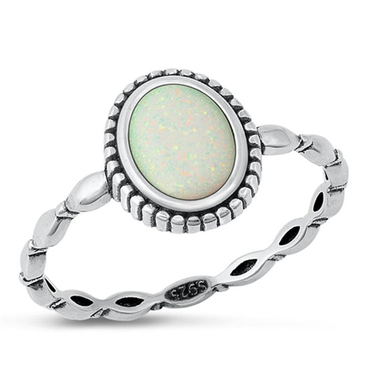 Sterling Silver White Lab Opal Oval Bali Ring