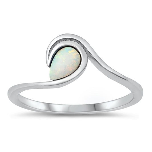 Sterling Silver White Lab Opal Wave Ring