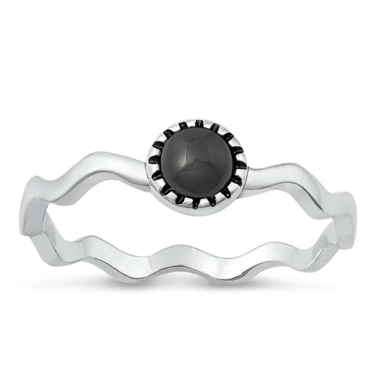 Sterling Silver Black Onyx Wavy Ring