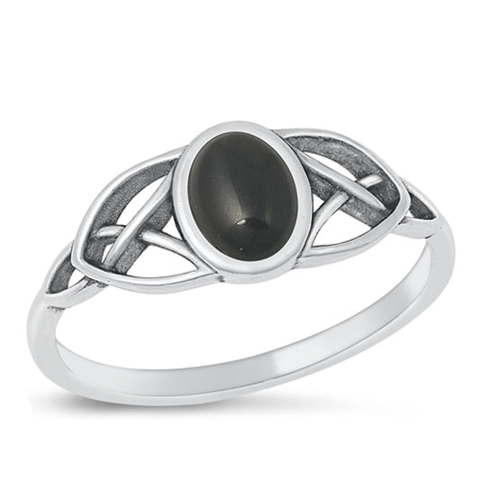 Sterling Silver Black Agate Celtic Ring