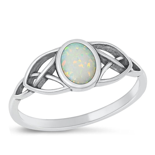 Sterling Silver Celtic White Lab Opal Ring