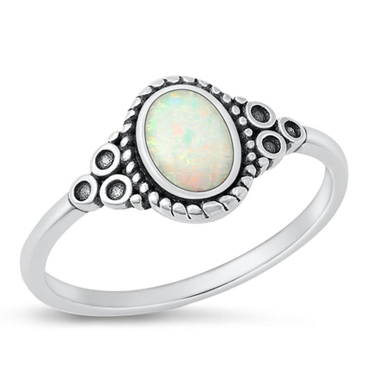 Sterling Silver White Lab Opal Bali Ring