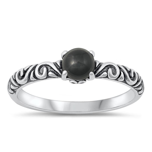 Sterling Silver Black Agate Bali Ring