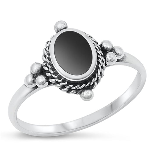 Sterling Silver Black Agate Bali Ring