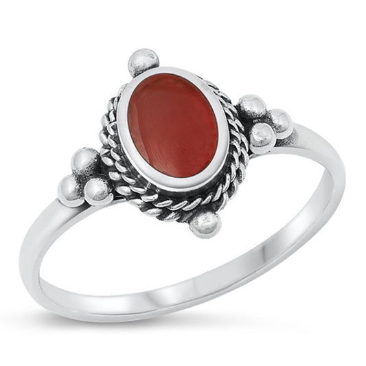 Sterling Silver Red Agate Bali Ring