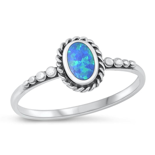 Sterling Silver Blue Lab Opal Bali Style Ring