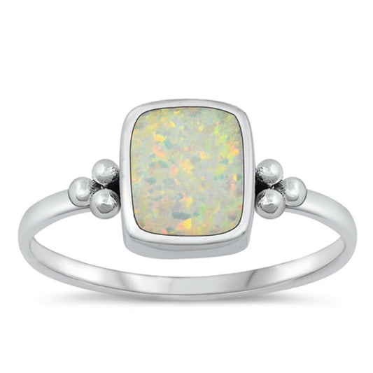 Sterling Silver White Lab Opal Bali Ring