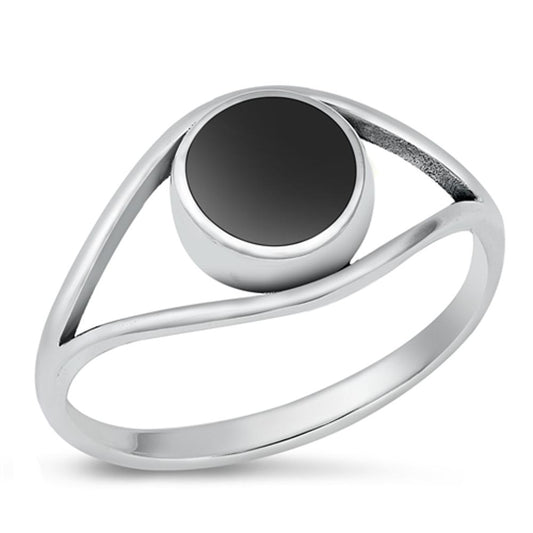 Sterling Silver Round Black Onyx Ring