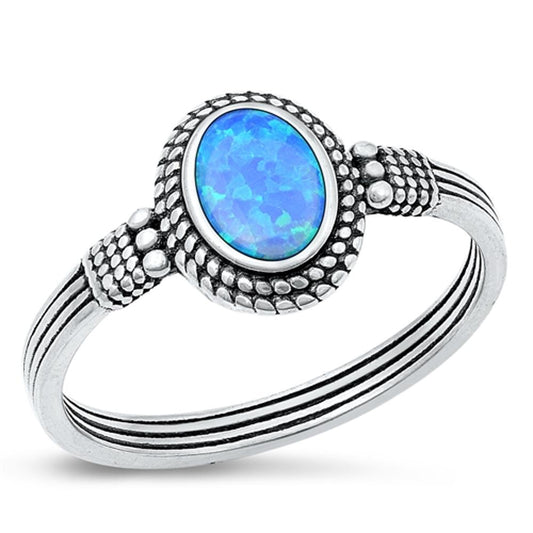 Sterling Silver Blue Lab Opal Bali Ring