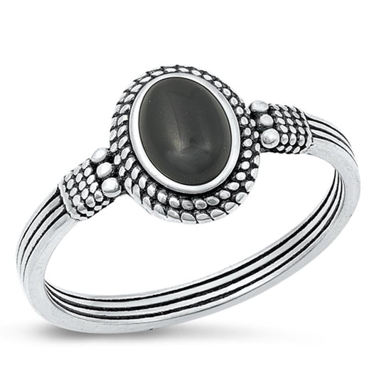 Sterling Silver Black Agate Bali Ring