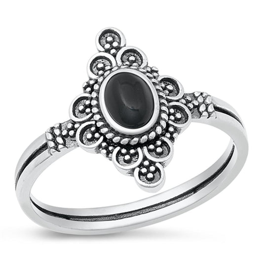 Sterling Silver Black Agate Bali Ring