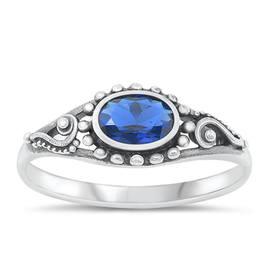 Sterling Silver Blue Sapphire CZ Bali Ring