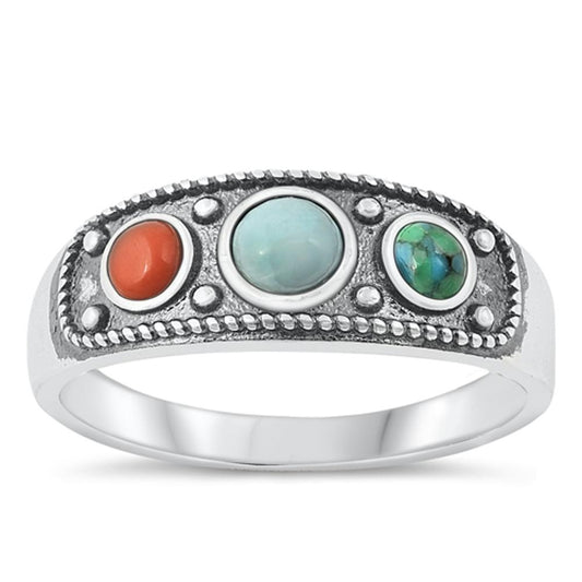 Sterling Silver Turquoise Bali Ring