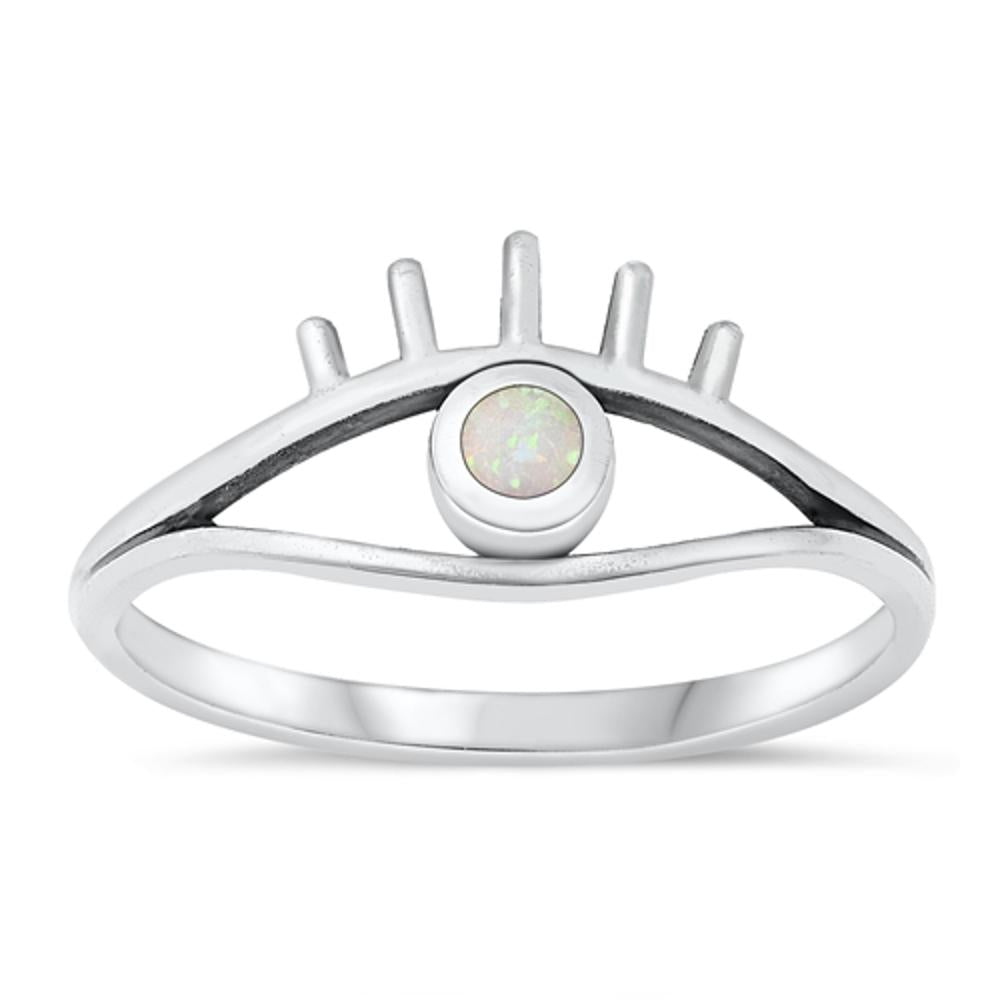 Sterling Silver White Lab Opal Eye Ring