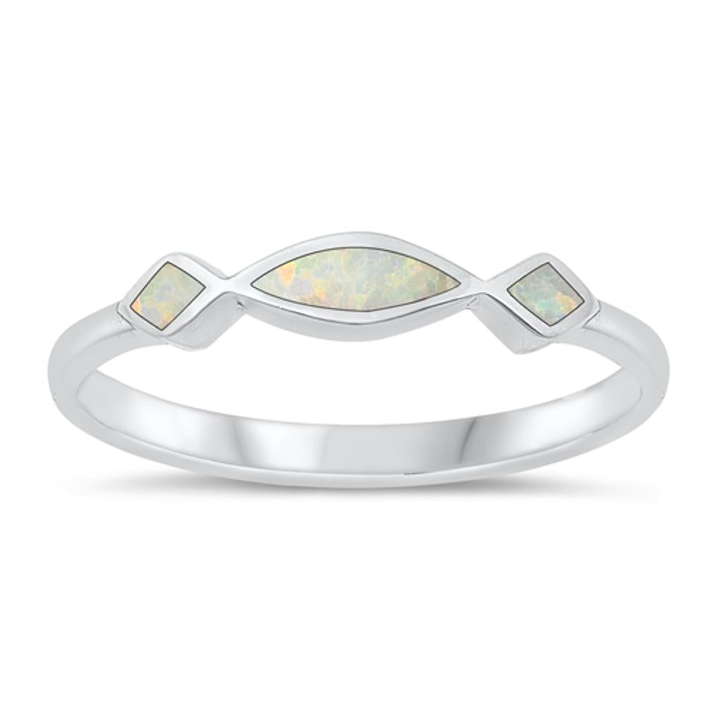 Sterling Silver White Lab Opal Ring