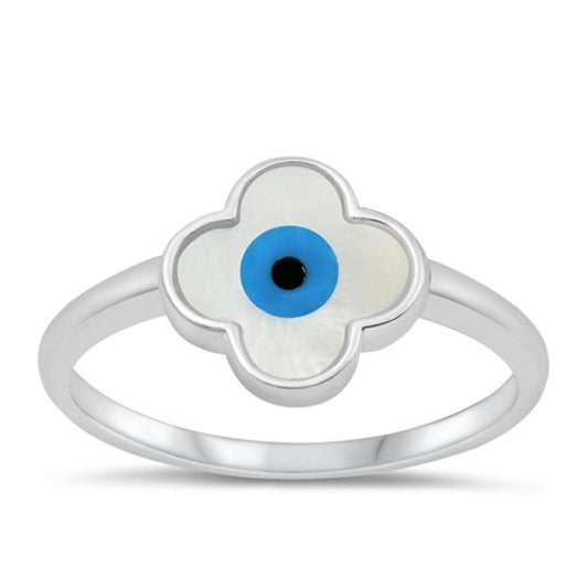 Sterling Silver Mother of Pearl Evil Eye Ring