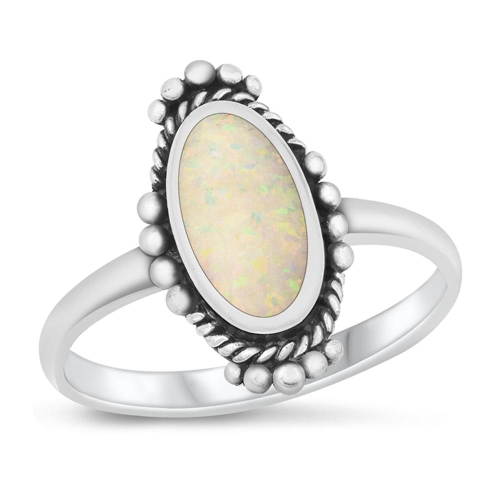 Sterling Silver White Lab Opal Ring