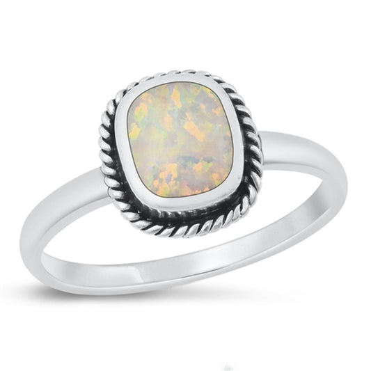 Sterling Silver White Lab Opal Ring