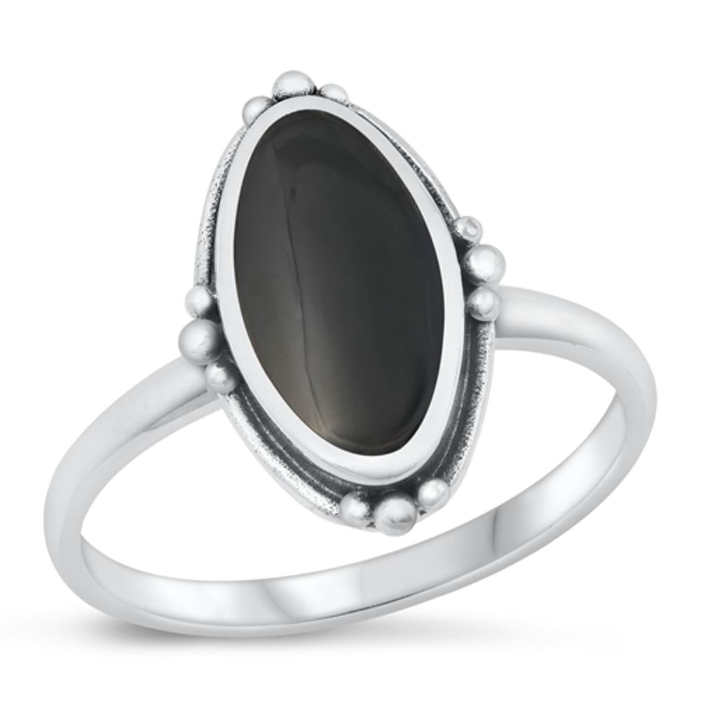 Sterling Silver Black Agate Bali Cocktail Ring