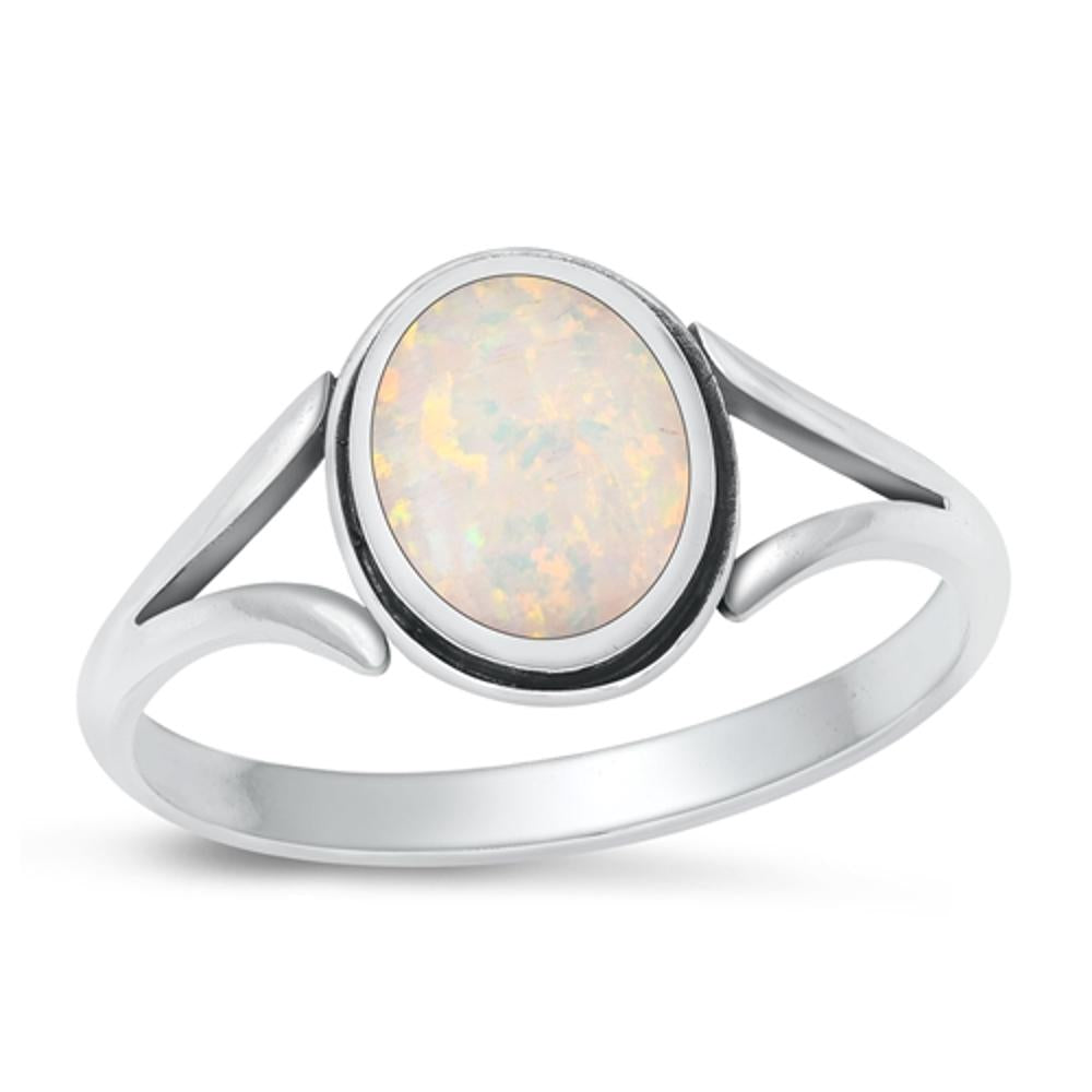 Sterling Silver White Lab Opal Ring