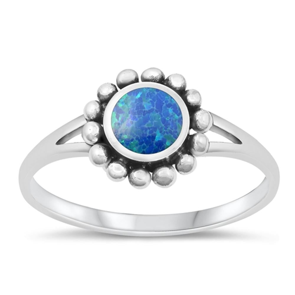 Sterling Silver Blue Lab Opal Sunburst Ring