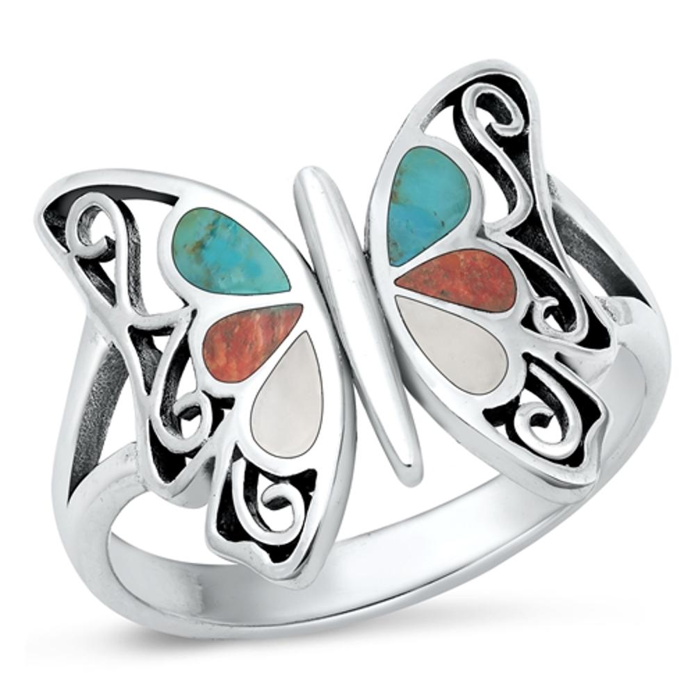 Sterling Silver Coral Butterfly Ring