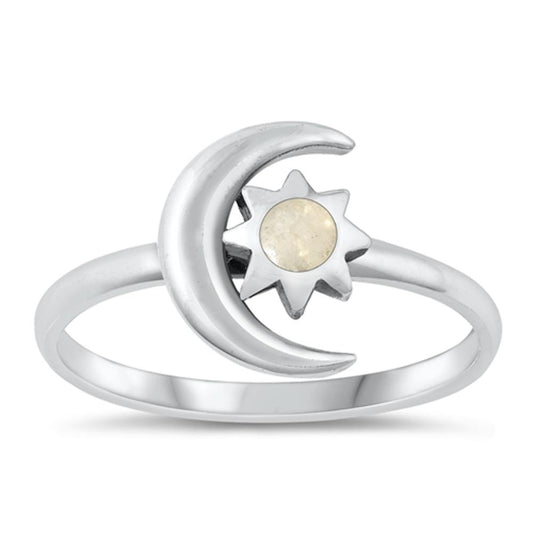 Sterling Silver Moonstone Moon & Star Ring